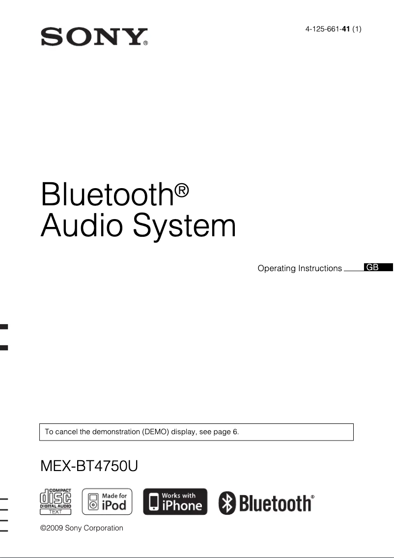 Imagen de la primera página del manual del dispositivo MEX-BT4750U