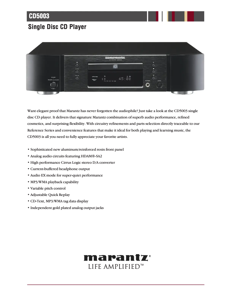 Página 1 del manual Ficha técnica Marantz CD5003