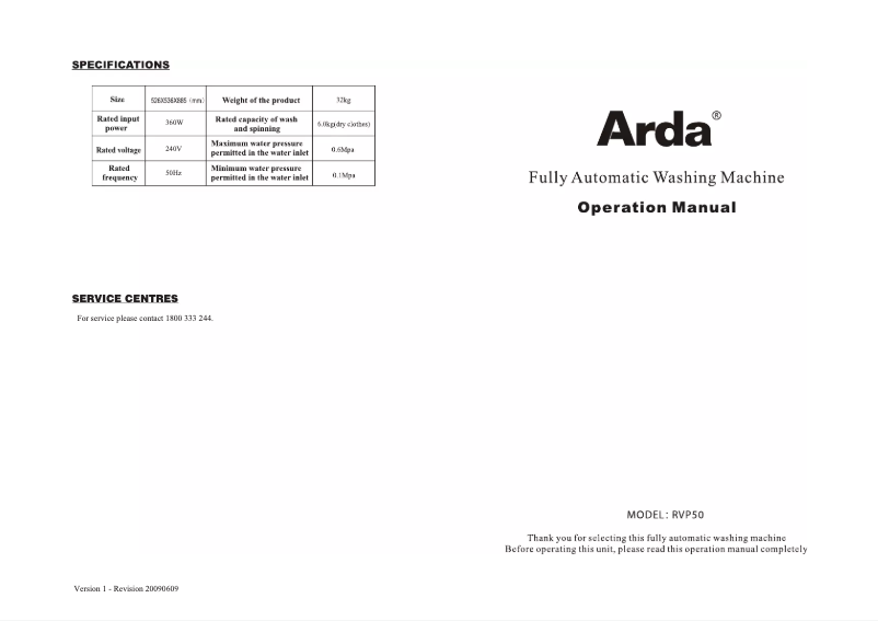 Imagen de la primera página del manual del dispositivo RVP50