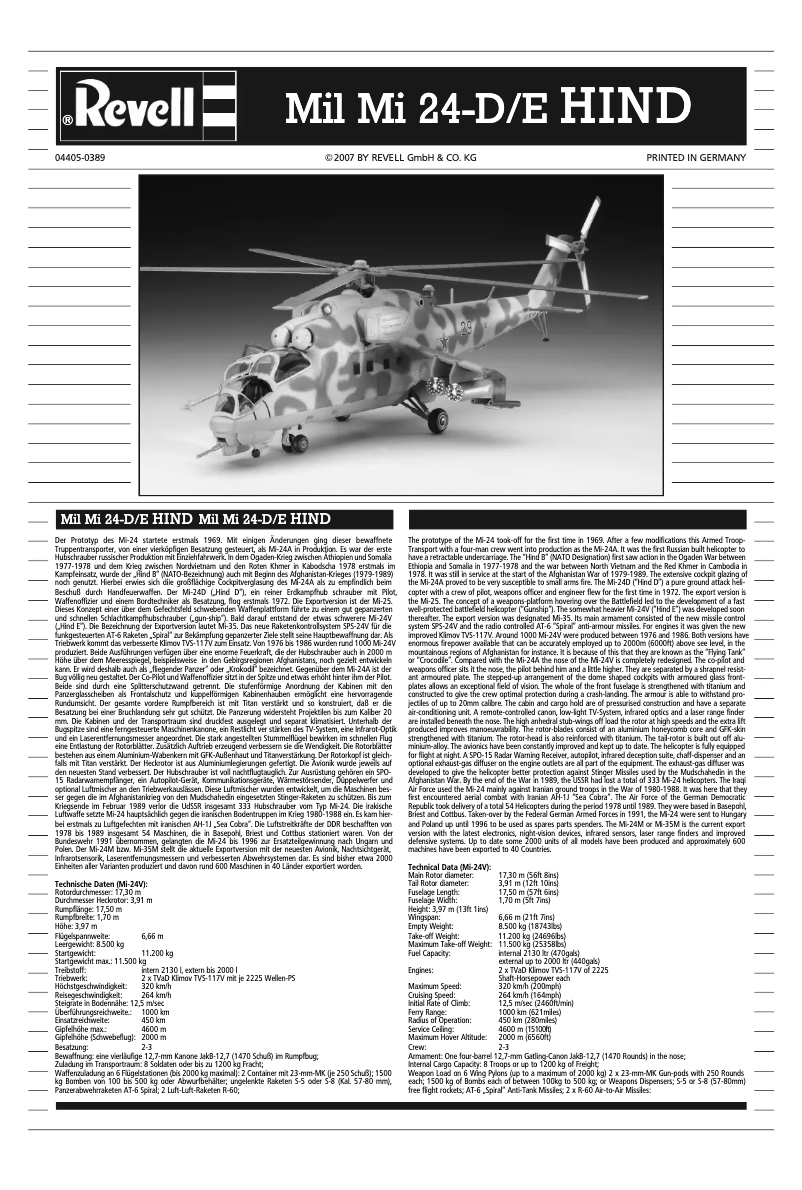 Imagen de la primera página del manual del dispositivo Mil Mi-24D/E HIND