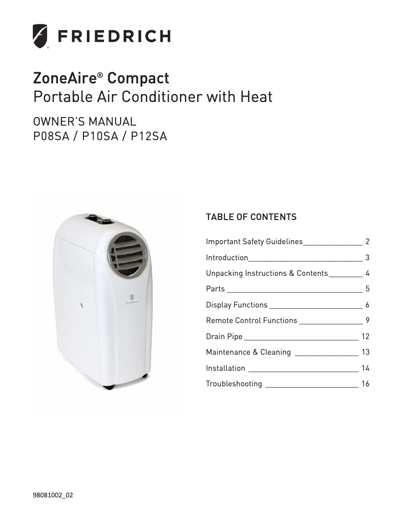 Imagen de la primera página del manual del dispositivo ZoneAire Compact ZCP08SA