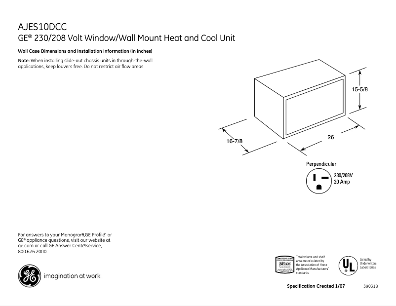 Página 1 del manual Ficha técnica GE AJES10DCC