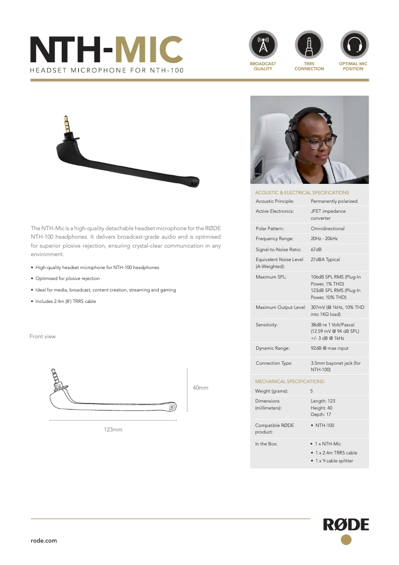 Página 1 del manual Manual de usuario Røde NTH-MIC