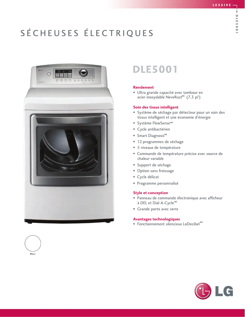 Página 1 del manual Ficha técnica LG DLE5001W