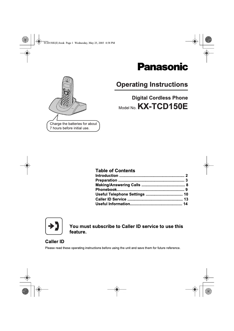 Imagen de la primera página del manual del dispositivo KX-TCD150