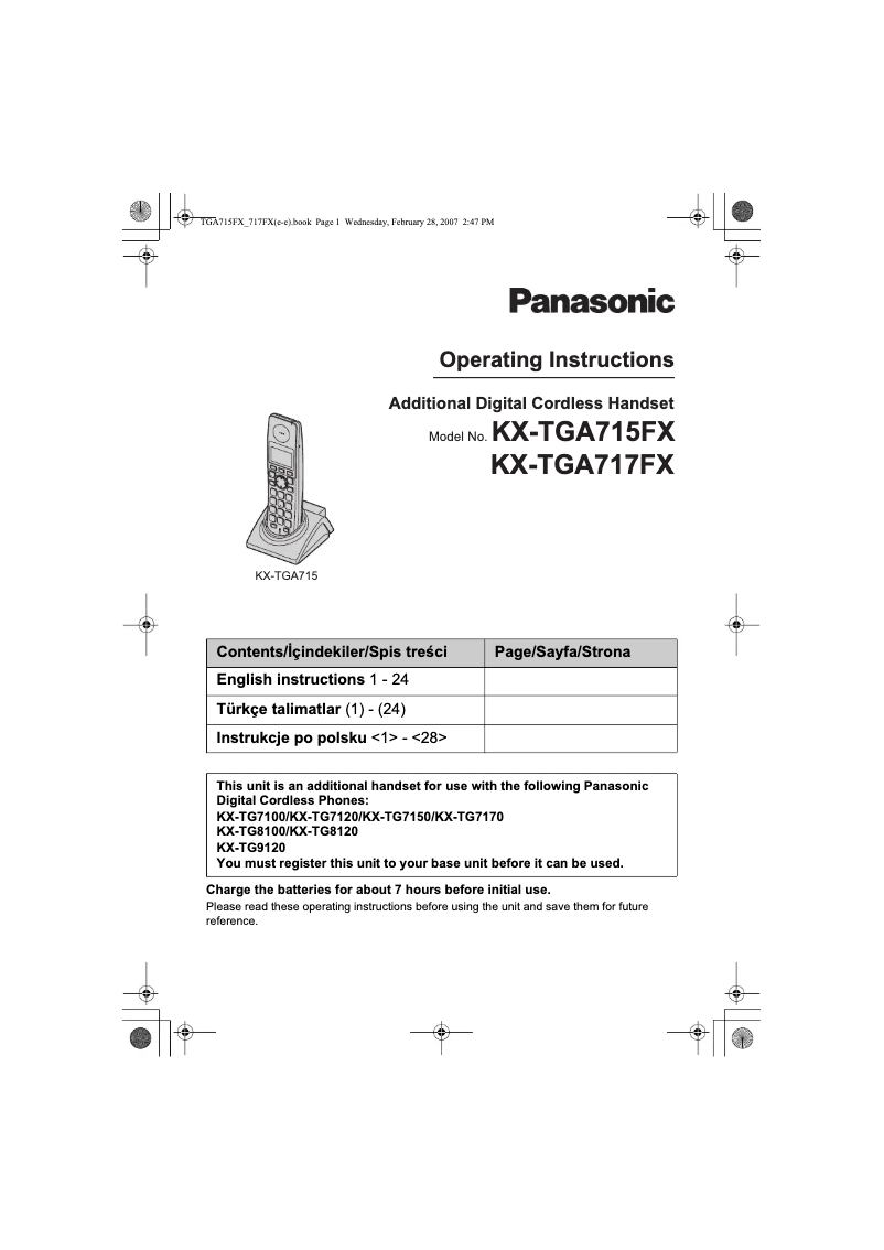 Imagen de la primera página del manual del dispositivo KX-TGA715FX