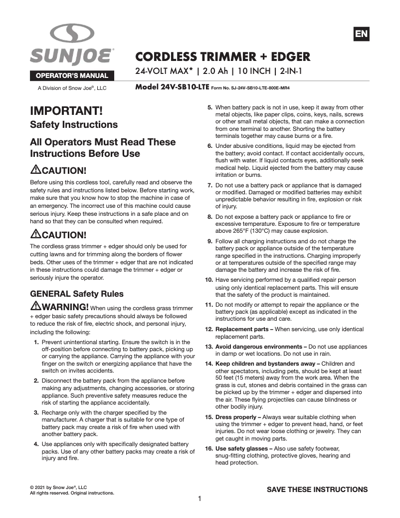 Imagen de la primera página del manual del dispositivo 24V-LAWN-BDL