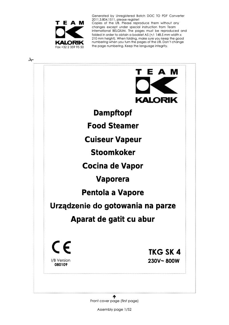 Imagen de la primera página del manual del dispositivo TKG SK 4
