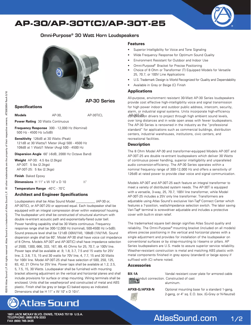 Imagen de la primera página del manual del dispositivo AP-30T