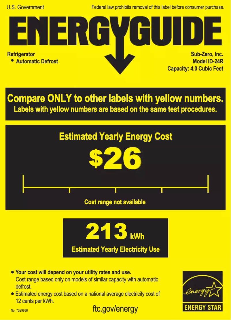 Página 1 del manual Etiqueta energética Sub-Zero IC-24R-RH