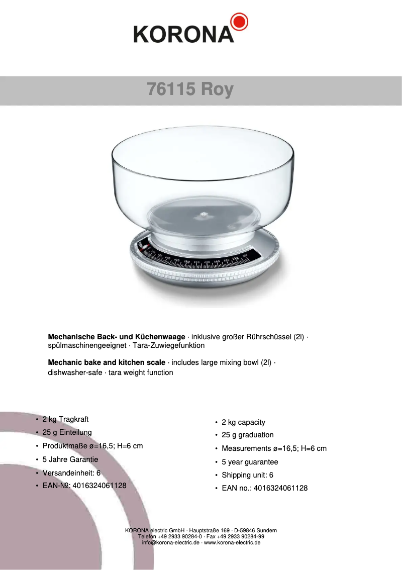 Imagen de la primera página del manual del dispositivo Roy 76115