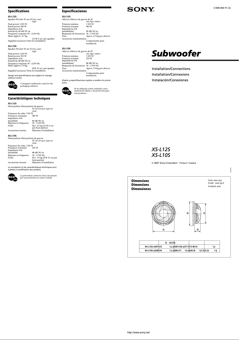 Imagen de la primera página del manual del dispositivo XS-L12S