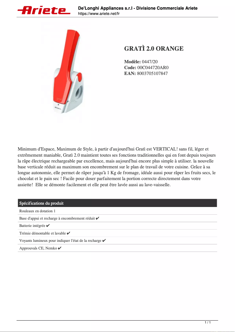 Imagen de la primera página del manual del dispositivo Gratì 2.0