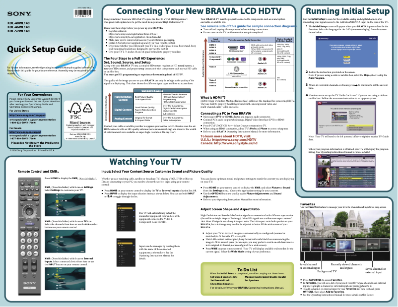 Imagen de la primera página del manual del dispositivo Bravia KDL-46WL140