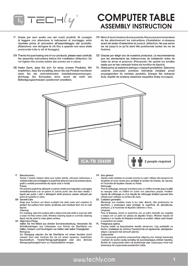 Imagen de la primera página del manual del dispositivo ICA-TB 3545W