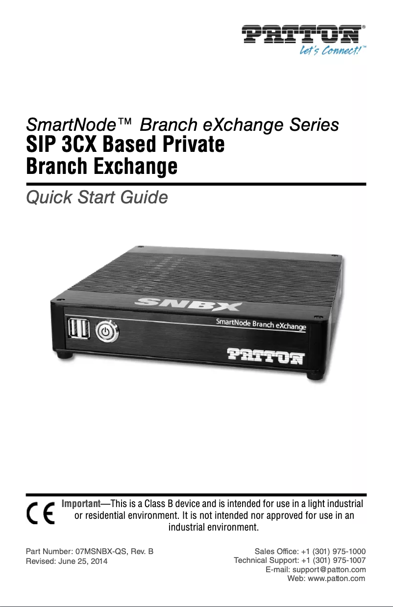 Imagen de la primera página del manual del dispositivo SNBX