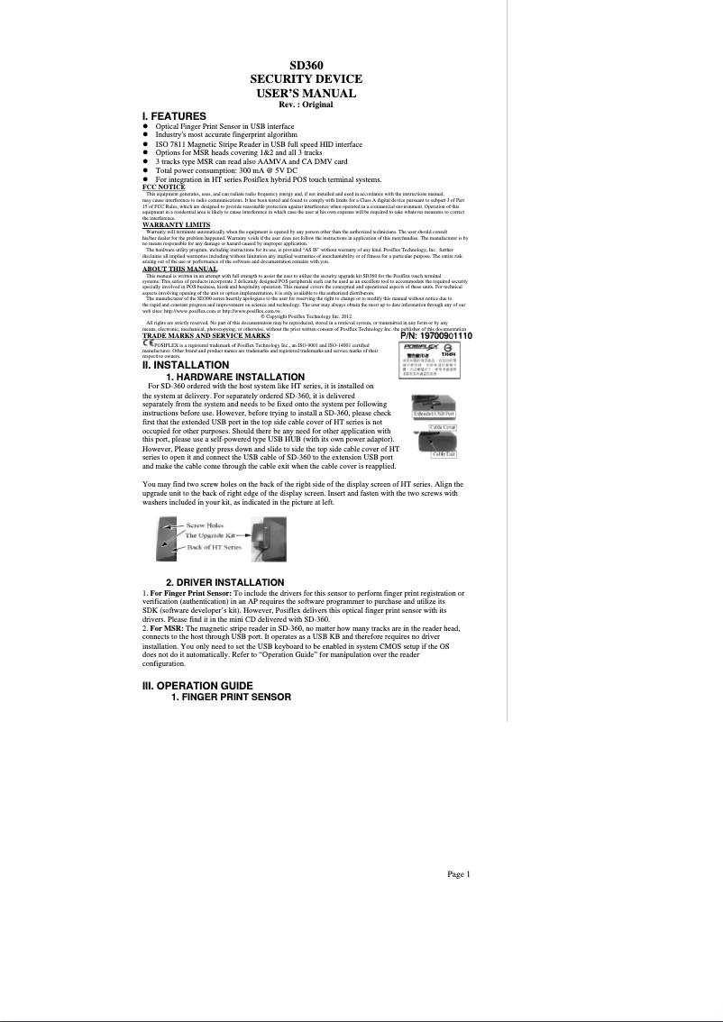 Imagen de la primera página del manual del dispositivo SD-366