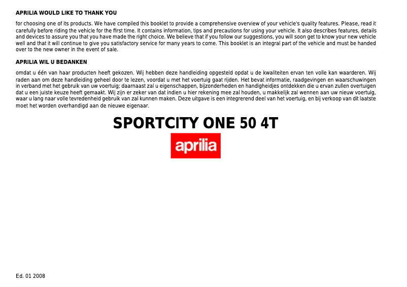Página nº 1 - Manual de usuario Aprilia Sportcity One 50 4T (2008)
