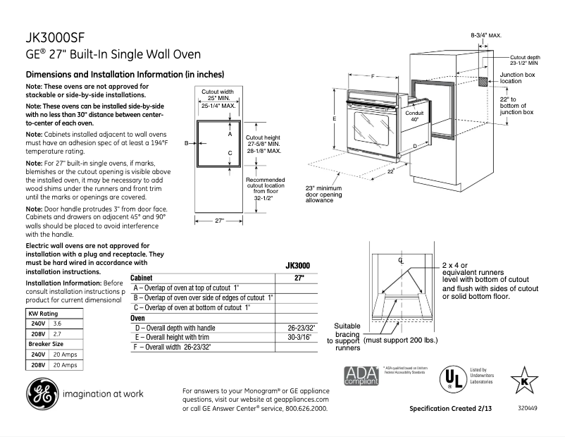 Página 1 del manual Ficha técnica GE JK3000SFSS