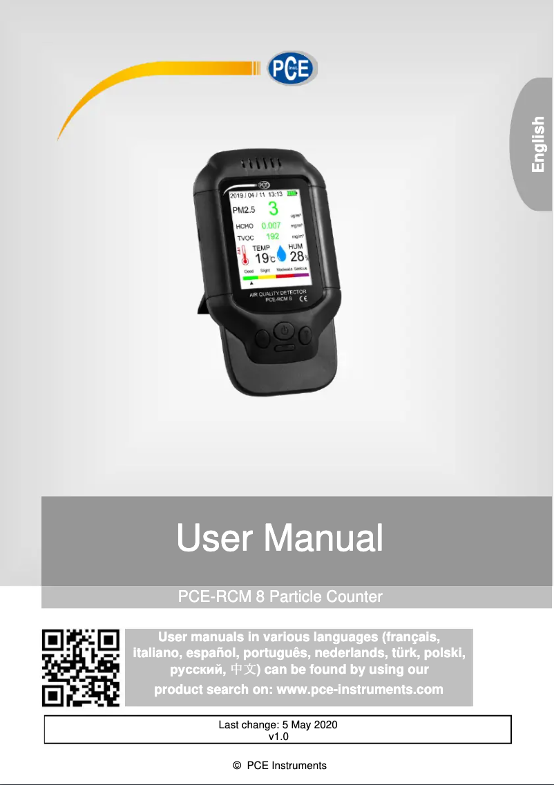Página 1 del manual Manual de usuario PCE Instruments PCE-RCM 8