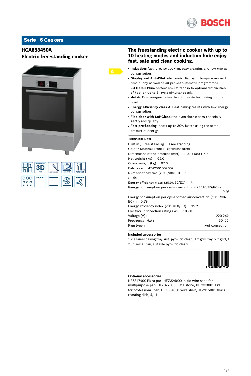 Imagen de la primera página del manual del dispositivo HCA858450A