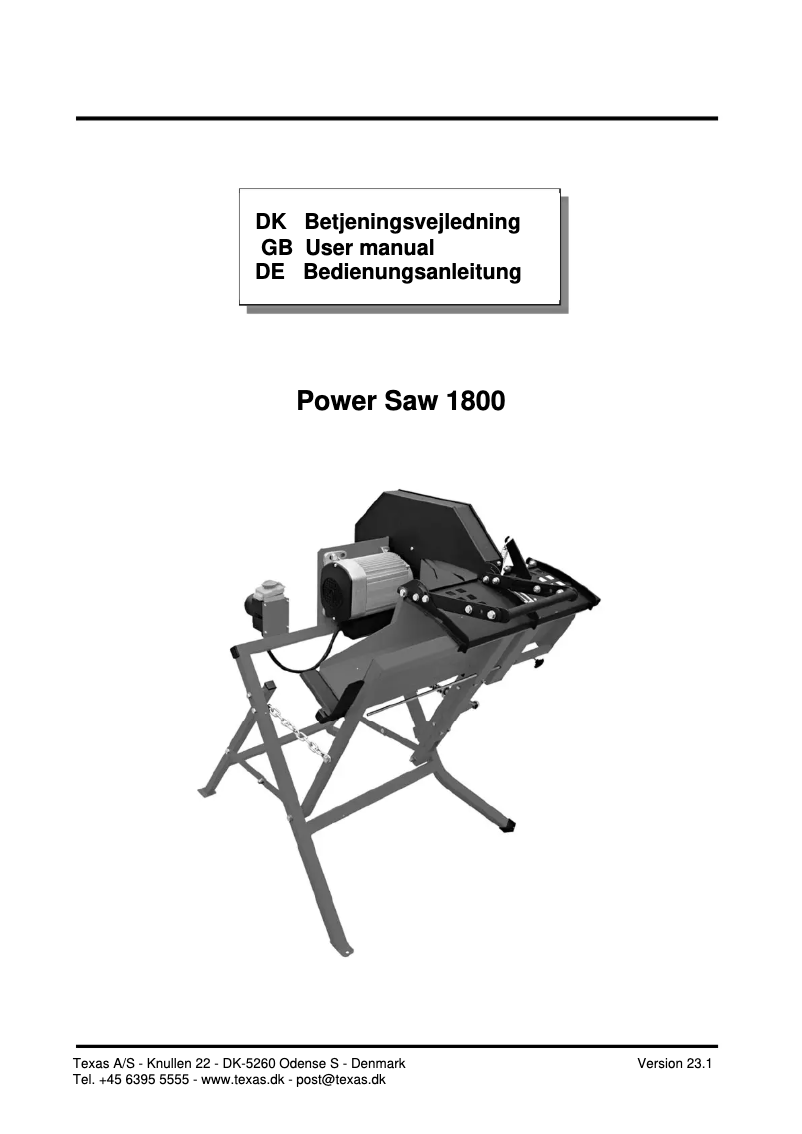 Página 1 del manual Manual de usuario Texas Power Saw 1800