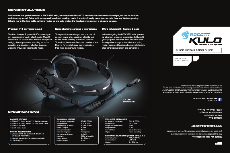 Imagen de la primera página del manual del dispositivo Kulo 7.1 USB