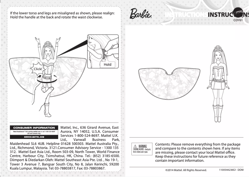 Imagen de la primera página del manual del dispositivo Barbie Princess Power Transforming Super Sparkle