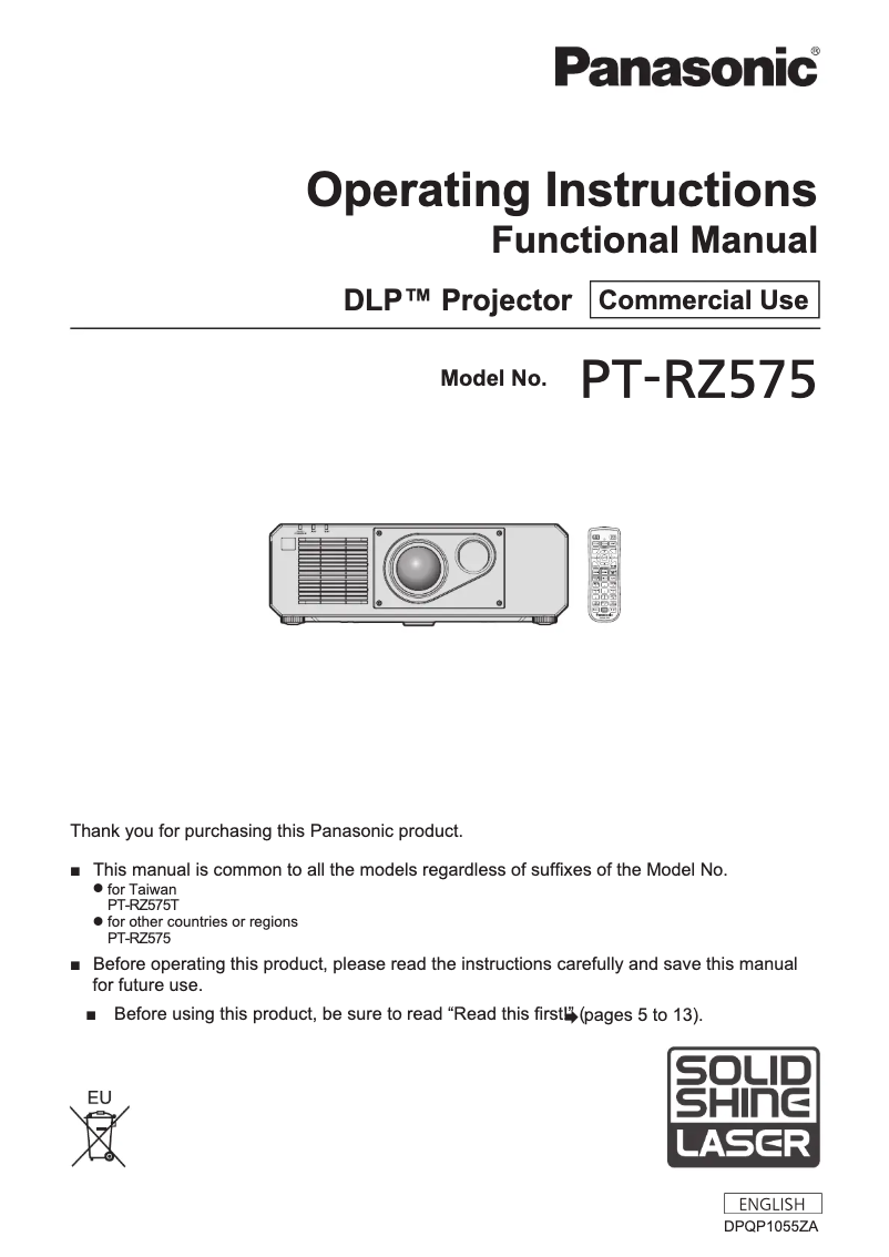 Página 1 del manual Manual de usuario Panasonic PT-RZ575