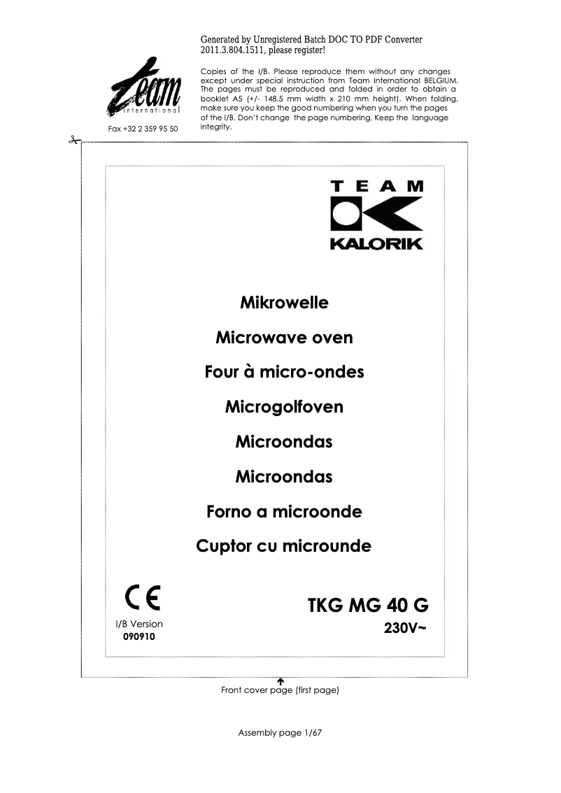 Imagen de la primera página del manual del dispositivo TKG MG 40 G