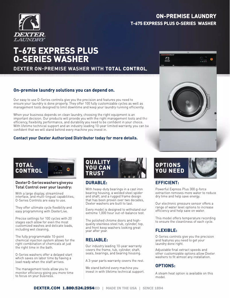 Página 1 del manual Ficha técnica Dexter Laundry T-675 Express Plus