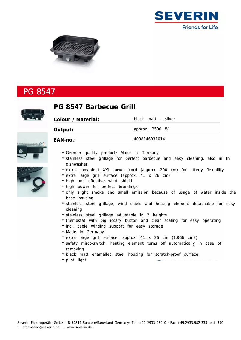 Página 1 del manual Ficha técnica Severin PG 8547