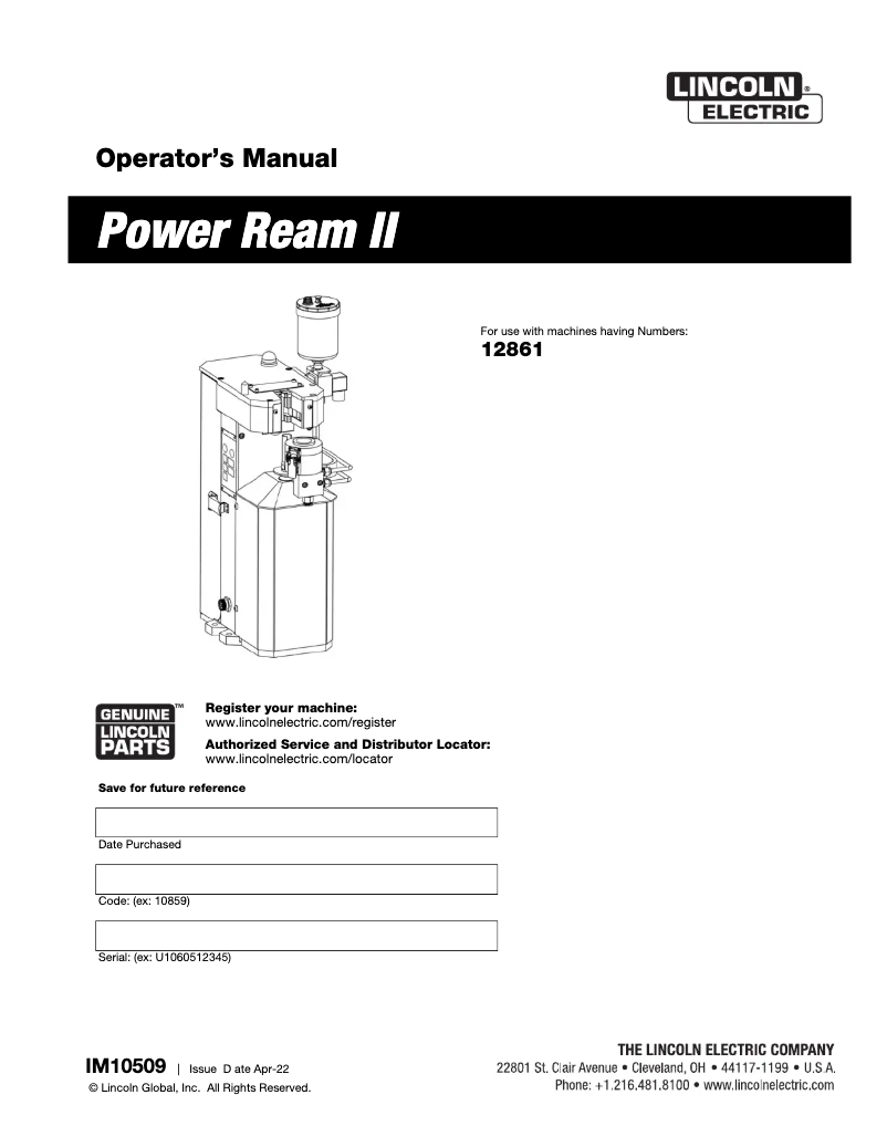Página nº 1 - Manual de usuario Lincoln Electric Power Ream II