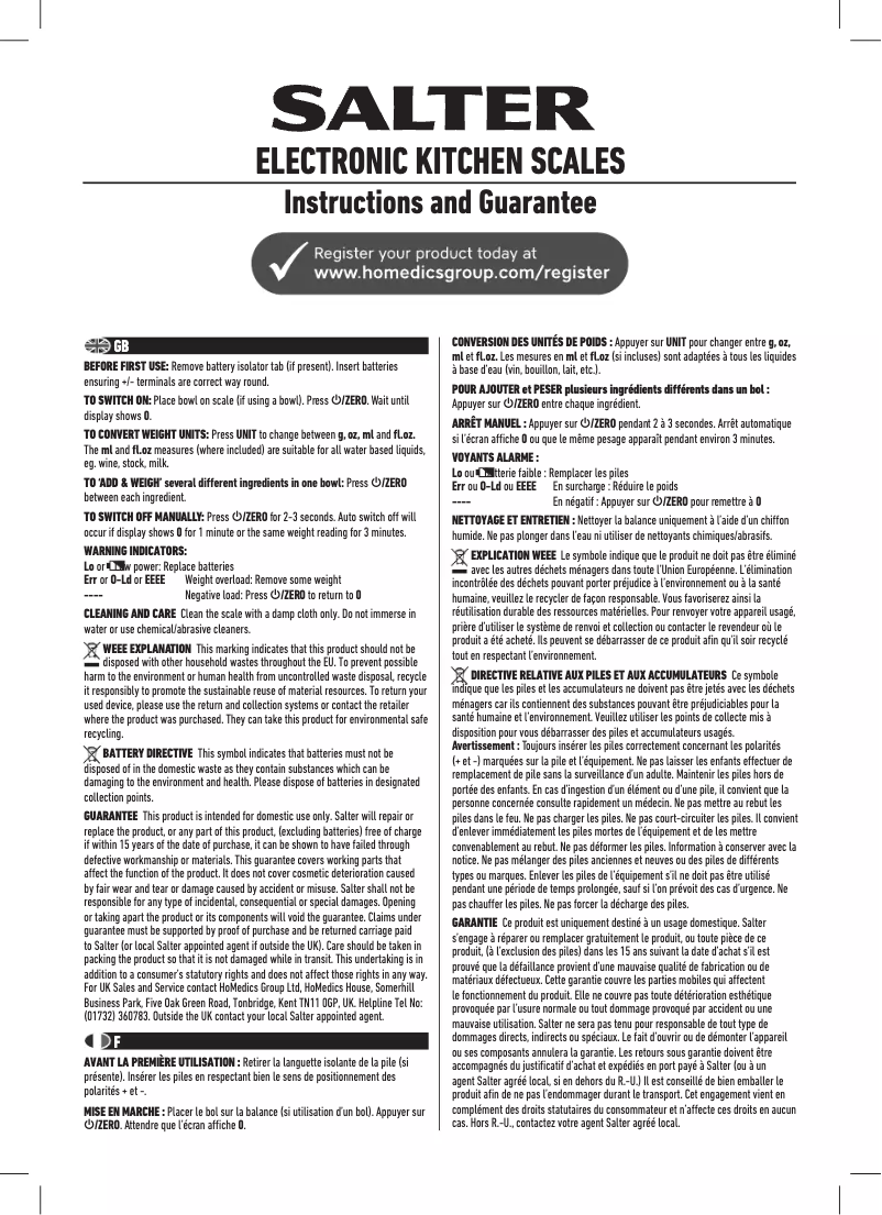 Página 1 del manual Manual de usuario Salter SA 1103 SSDR