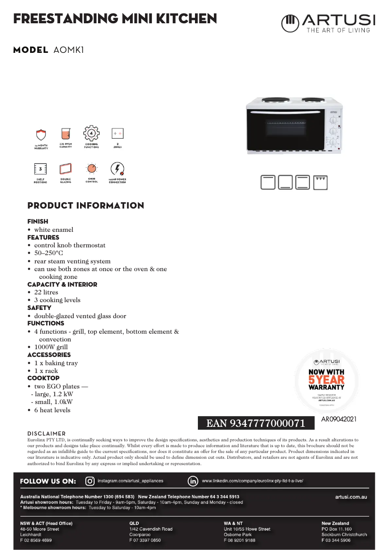 Página 1 del manual Ficha técnica Artusi AOMK1