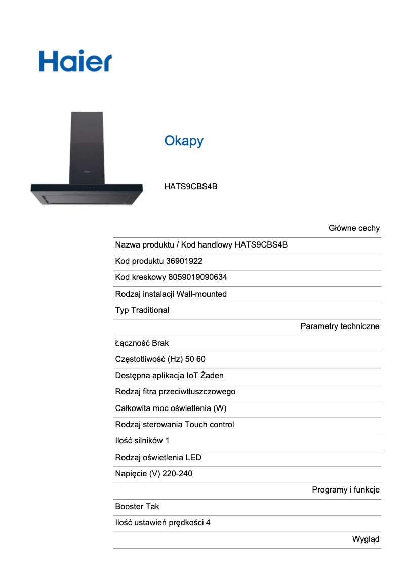 Página nº 1 - Etiqueta energética Haier HATS9CBS4B