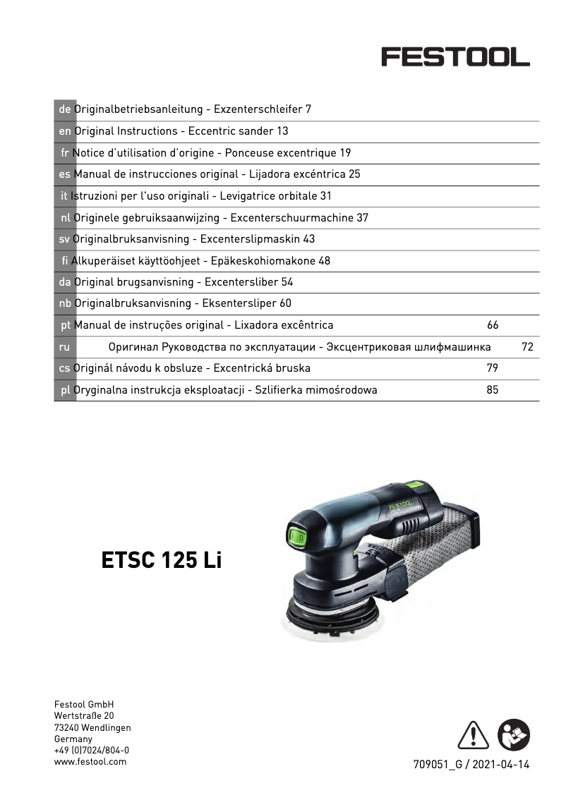 Página nº 1 - Manual de usuario Festool ETSC 125 3,1 I-Plus