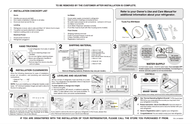 Página 1 del manual Guía de instalación Frigidaire GLHS68EEPW
