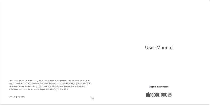 Imagen de la primera página del manual del dispositivo Ninebot One S2