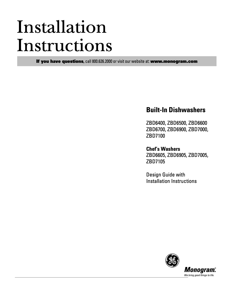 Página 1 del manual Guía de instalación GE ZBD6905GSS