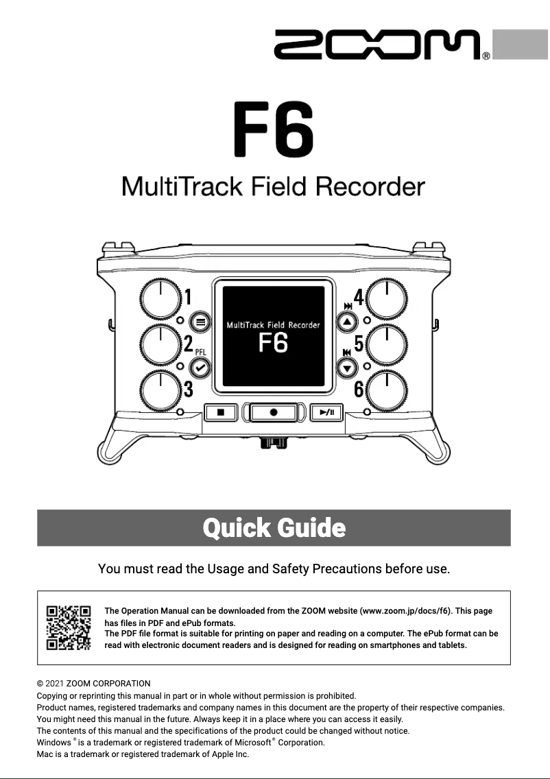 Página 1 del manual Guía de inicio rápido Zoom F6