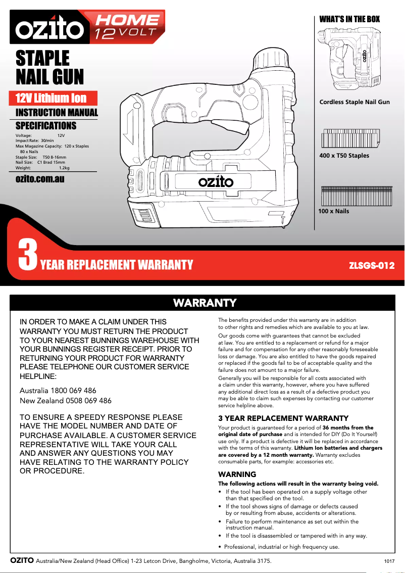 Página 1 del manual Manual de usuario Ozito ZLSGS-012