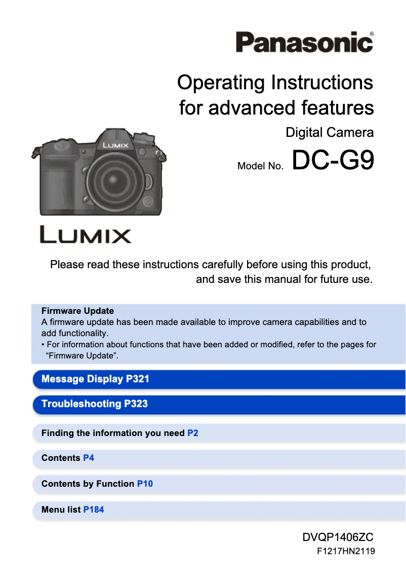 Imagen de la primera página del manual del dispositivo Lumix DC-G9L
