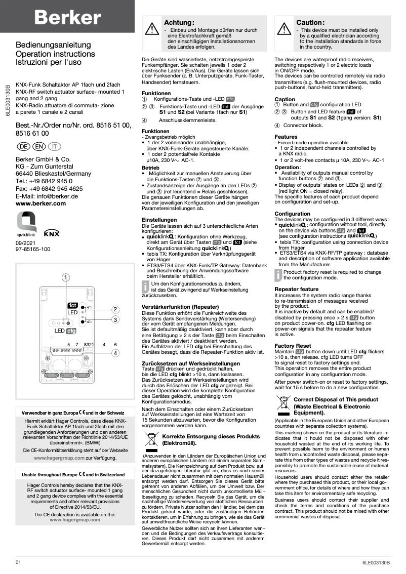 Página 1 del manual Manual de usuario Berker 85166100