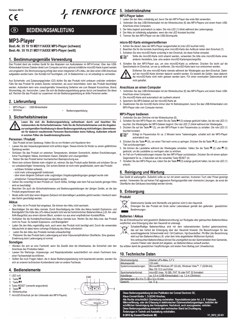 Página 1 del manual Manual de usuario Renkforce MD111AXXX