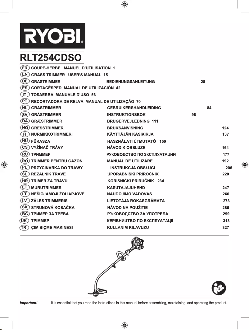 Página 1 del manual Manual de usuario RYOBI RLT254CDSO