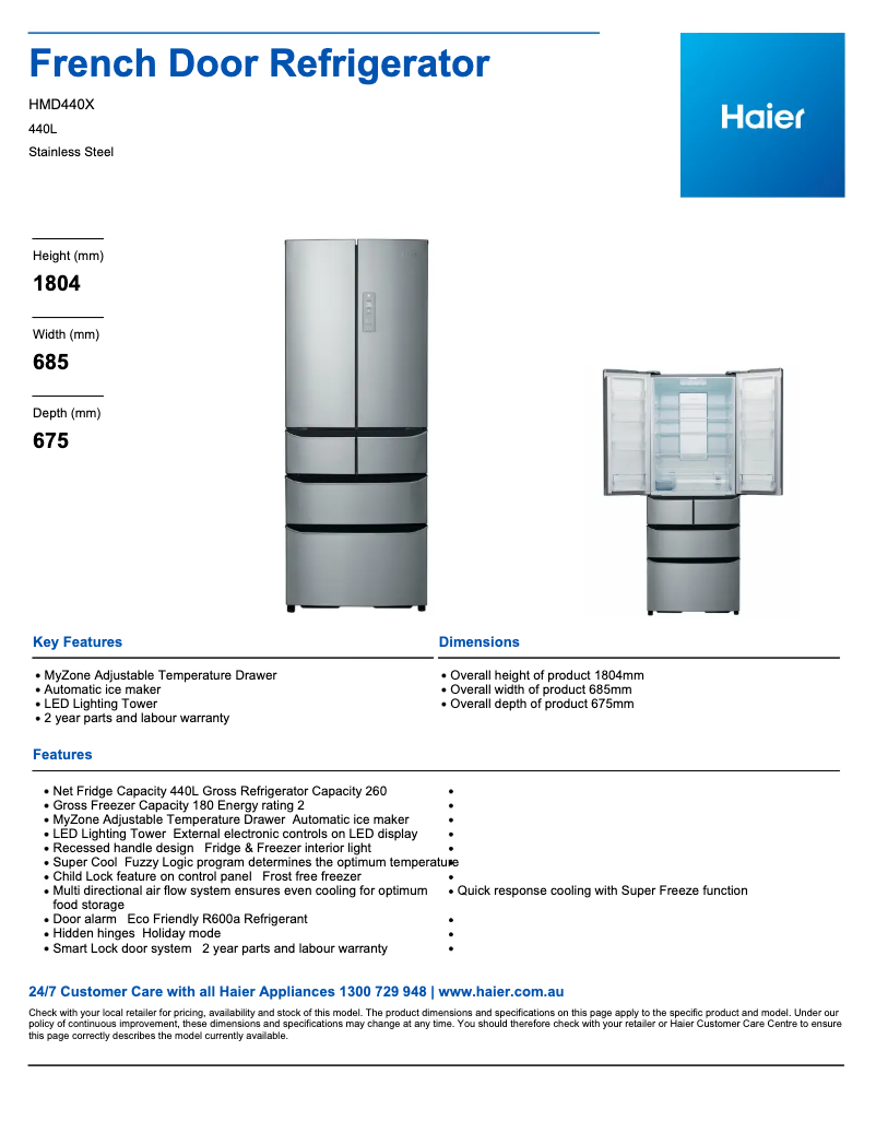 Página 1 del manual Ficha técnica Haier HMD440X