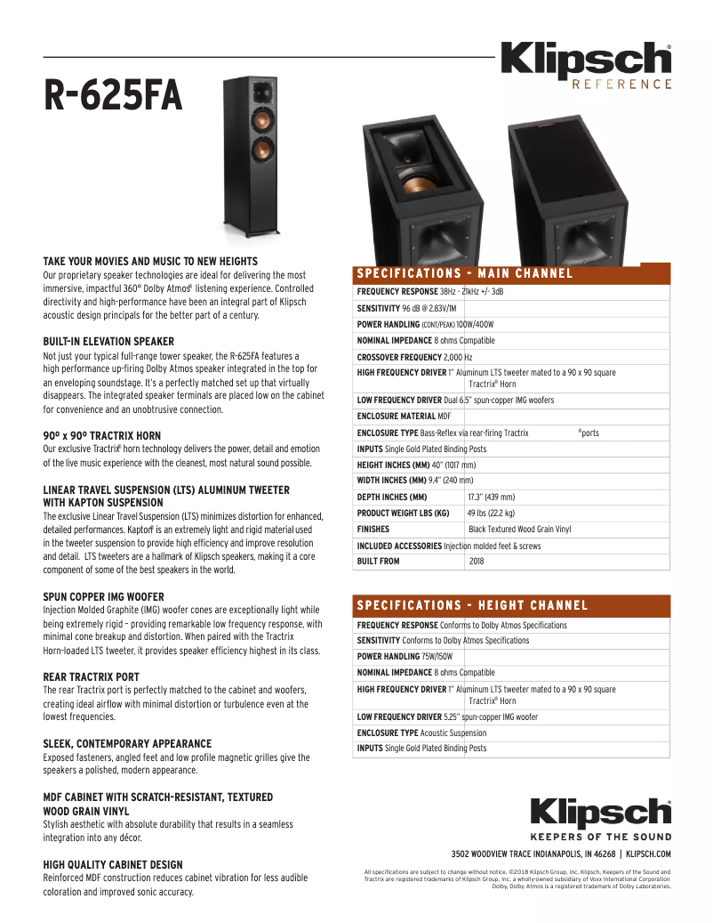 Página 1 del manual Ficha técnica Klipsch Reference R-625FA