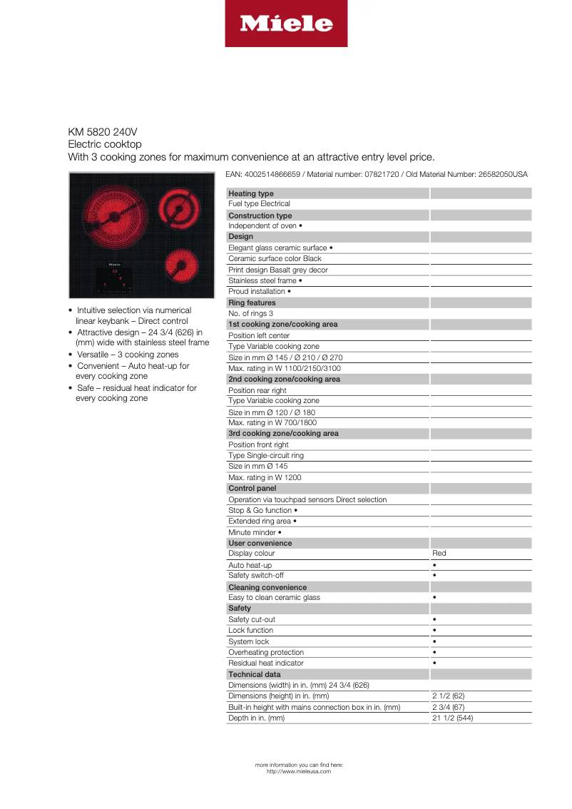 Página 1 del manual Ficha técnica Miele KM 5820