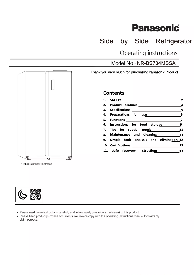 Página nº 1 - Manual de usuario Panasonic NR-BS734MSSA